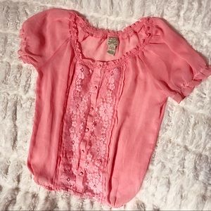 Sheer Coral Short Sleeve Blouse!